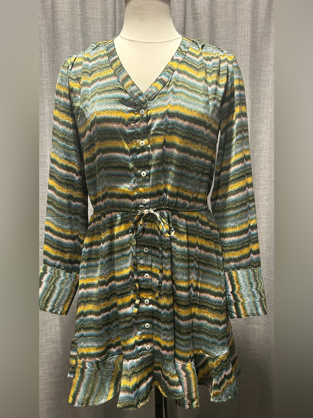 Jessica Simpson Multicolor Striped Button-Front Long Sleeve Dress